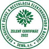 Zelený certifikát za odovzdaný elektroodpad a batérie